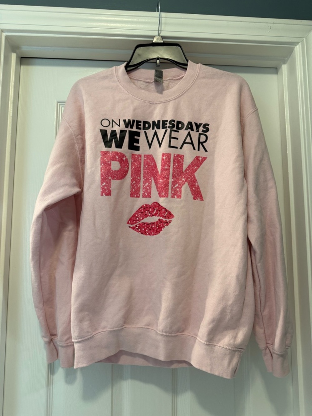 Gildan Light Pink Graphic Sweatshirt with Black and Glitter Pink Text